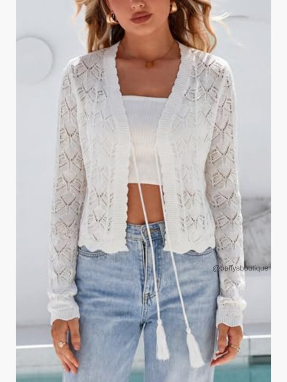 Cropped Linen Blend Cardigan Tie Front Lightweight Shrug - Picture 4 of 6